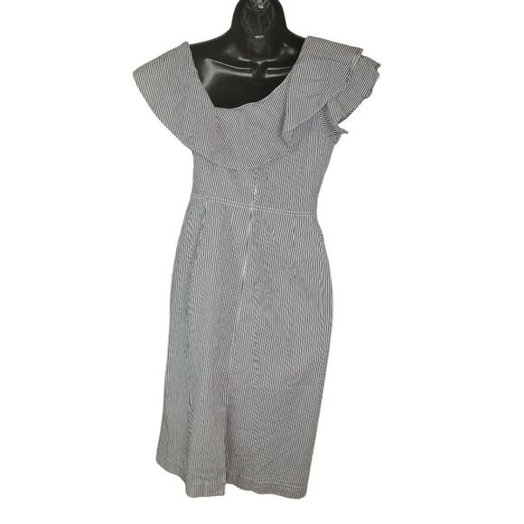 Banana Republic Nwot Seersucker One  Shoulder Shift Dress Size 4 - Picture 3 of 8